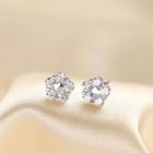 Rhinestone Flower Stud Earring 1 Pair - S925 Silver - One Size