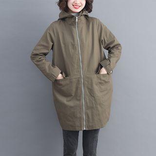 Dual-pocked Zip Hooded Trench Coat