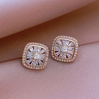 Rhinestone Earring 1 Pair - Stud Earring - Gold - One Size