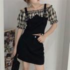Cold-shoulder Mock Two-piece Top / A-line Mini Skirt