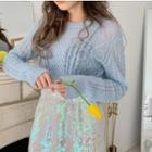 Long-sleeve Cable-knit Top / Straight Cut Sequined Midi Skirt