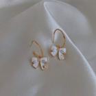 Bow Drop Earring 1 Pair - Gold & White - One Size