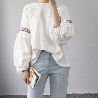 Long-sleeve Drop Shoulder Plain T-shirt