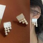 Rectangle Shell Faux Pearl Earring 1588a - 1 Pair - White - One Size