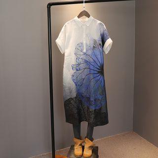 Short-sleeve Print Polo Midi Shirtdress / Long-sleeve Midi Shirtdress
