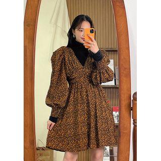 Ruched Flared Floral Dress