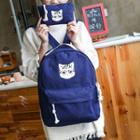 Set Of 2: Cat Print Canvas Backpack + Coin Purse