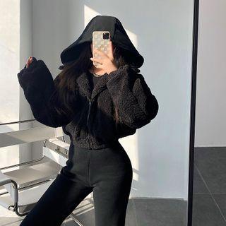 Plain Fleece Loose-fit Cropped Hoodie