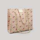 Chain Strawberry Print Faux Leather Tote Bag