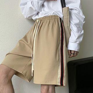 High-waist Drawstring Striped Shorts