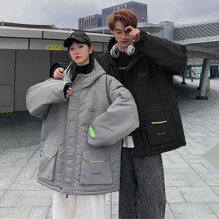 Couple Matching Long-sleeve Letter Printed Plain Hooded Jacket