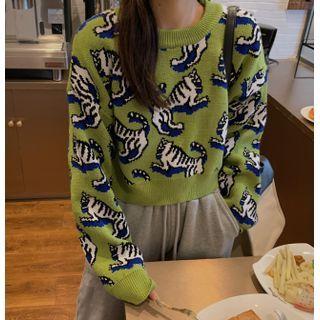 Animal Print Round Neck Sweater