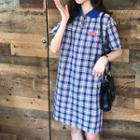 Short-sleeve Mini Plaid Polo Dress