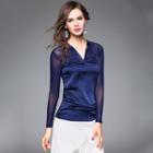 V-neck Panel Long-sleeve Top