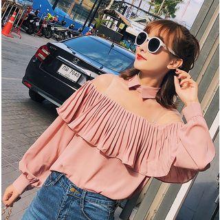Sheer Panel Ruffle Blouse