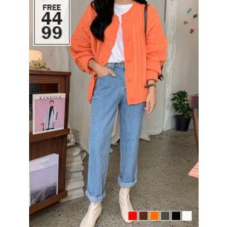 Round-neck Oversized Cable-knit Cardigan