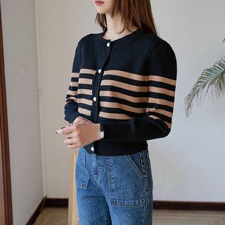Faux-pearl Button Stripe Cardigan