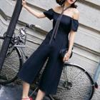 Short-sleeve Off Shoulder Cropped Jumpsuit