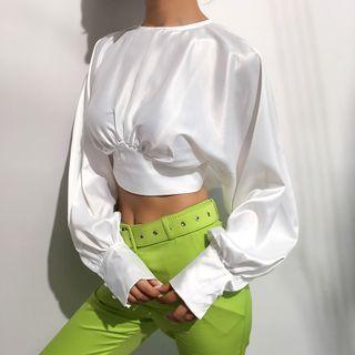 Long-sleeve Tie-back Cropped Blouse