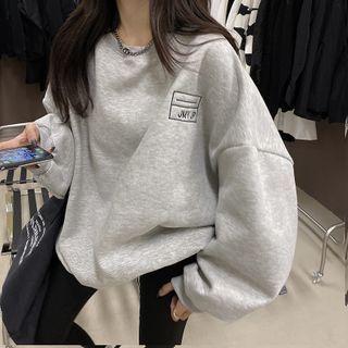 Embroidered Medium Long Long-sleeve Sweatshirt Gray - One Size