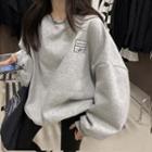 Embroidered Medium Long Long-sleeve Sweatshirt Gray - One Size