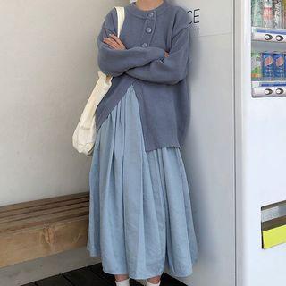 Asymmetric Cardigan / A-line Midi Skirt
