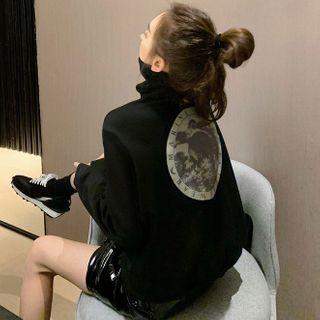 Half-zipper Printed Sweatshirt Black - One Size