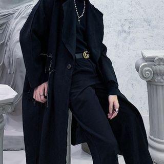 Fray Hem Single-breasted Midi Coat