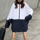 Long Sleeve Color-block Zip Jacket As Shown In Figure - One Size