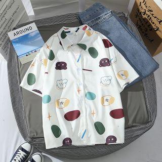 Short-sleeve Cartoon Print Chiffon Shirt As Shown In Figure - One Size