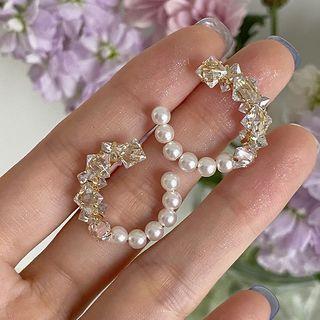 Rhinestone Faux Pearl Alloy Open Hoop Earring