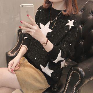 Round Neck Star Patterned Knit Top