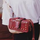 Faux-leather Belted Studded Cross Bag