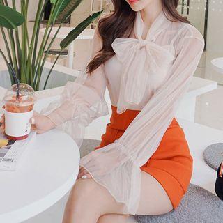 Tie-neck Sheer Blouse With Camisole