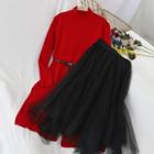 Knit Maxi Skirt + High-waist Mesh Skirt Set