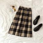 Plaid Midi Skirt Khaki - One Size