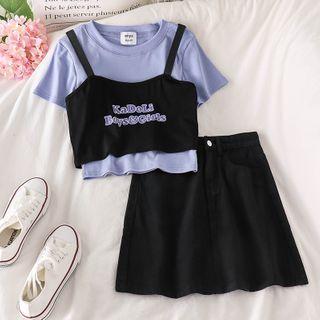 Plain Cropped T-shirt / Lettering Camisole Top / Mini A-line Skirt