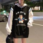 Long-sleeve Mock Two-piece Bear Printed Hoodie