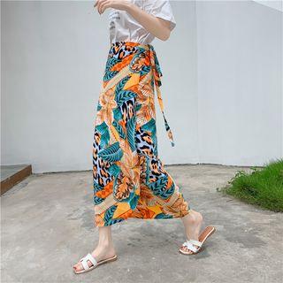 Leaf Print Midi Straight-fit Skirt