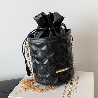 Quilted Faux Leather Bucket Crossbody Bag