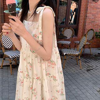 Spaghetti Strap Floral Midi A-line Dress Pink Floral - White - One Size