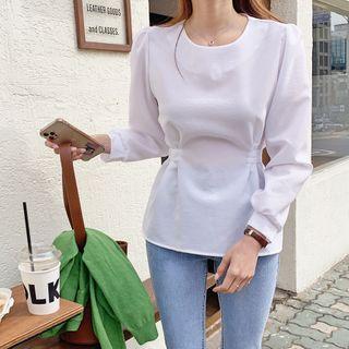 Round-neck Tie-waist Blouse