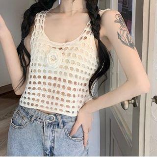 Perforated Crop Tank Top Almond - One Size