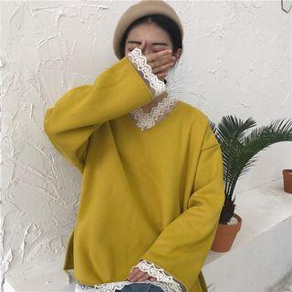 Lace Panel Long-sleeve Pullover