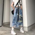 Print Midi A-line Skirt Blue - One Size