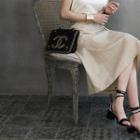 Beribboned Linen Blend Midi A-line Skirt