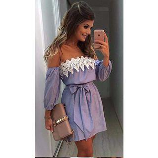Long-sleeve Off Shoulder Tie Waist Dress