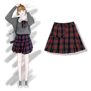 High Waist Plaid Pleated Skirt Skirt - One Size