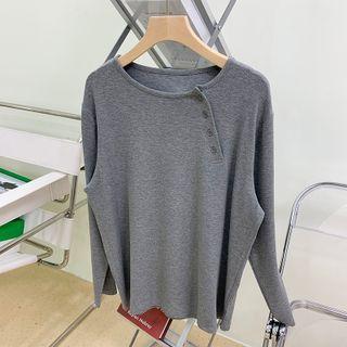 Long-sleeve Henley T-shirt Dark Gray - One Size