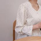 V-neck Tie-waist Dotted Blouse
